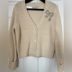 LOFT Beige Cardigan with Embellished Bow